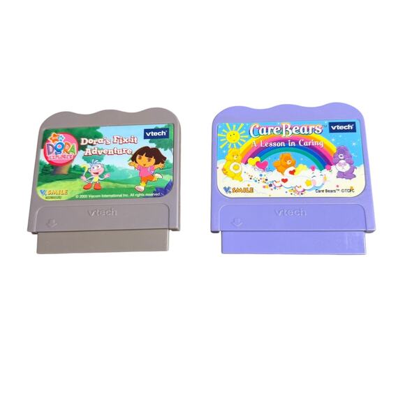 Lot of 2 Vtech V Smile Games: Care Bears Lesson In Caring +Dora Fix It Adventure - Picture 1 of 2